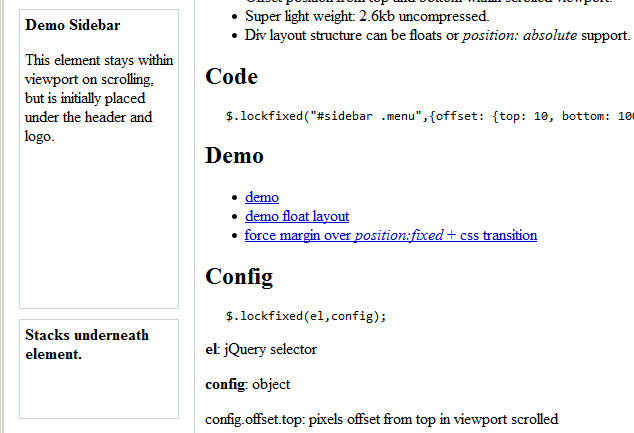 jQuery lockfixed - скрипт прилипающих блоков jQuery lockfixed - скрипт прилипающих блоков